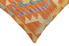 handmade Traditional Pillow Orange Blue Hand-Woven SQUARE 100% WOOL Hand woven turkish pillow2' x 2'