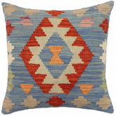 handmade Traditional Pillow Blue Rust Hand-Woven SQUARE 100% WOOL Hand woven turkish pillow2' x 2'