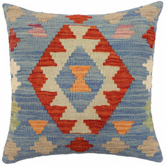 handmade Traditional Pillow Blue Rust Hand-Woven SQUARE 100% WOOL Hand woven turkish pillow2' x 2'