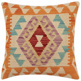 handmade Traditional Pillow Orange Beige Hand-Woven SQUARE 100% WOOL Hand woven turkish pillow2' x 2'