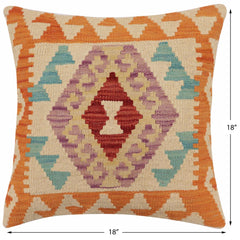 handmade Traditional Pillow Orange Beige Hand-Woven SQUARE 100% WOOL Hand woven turkish pillow2' x 2'