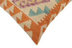 handmade Traditional Pillow Orange Beige Hand-Woven SQUARE 100% WOOL Hand woven turkish pillow2' x 2'