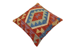 handmade Traditional Pillow Rust Blue Hand-Woven SQUARE 100% WOOL Hand woven turkish pillow2' x 2'