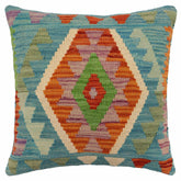 handmade Traditional Pillow Blue Rust Hand-Woven SQUARE 100% WOOL Hand woven turkish pillow2' x 2'