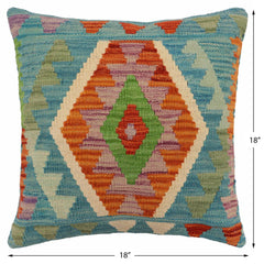 handmade Traditional Pillow Blue Rust Hand-Woven SQUARE 100% WOOL Hand woven turkish pillow2' x 2'