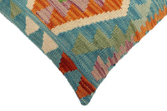 handmade Traditional Pillow Blue Rust Hand-Woven SQUARE 100% WOOL Hand woven turkish pillow2' x 2'