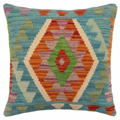 handmade Traditional Pillow Blue Rust Hand-Woven SQUARE 100% WOOL Hand woven turkish pillow2' x 2'