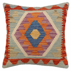 handmade Traditional Pillow Blue Rust Hand-Woven SQUARE 100% WOOL Hand woven turkish pillow2' x 2'