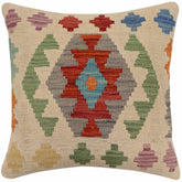 handmade Traditional Pillow Beige Gray Hand-Woven SQUARE 100% WOOL  Hand woven turkish pillow  2 x 2