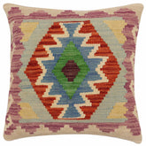 handmade Traditional Pillow Rust Blue Hand-Woven SQUARE 100% WOOL Hand woven turkish pillow2' x 2'