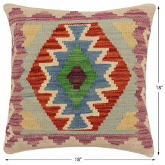 handmade Traditional Pillow Rust Blue Hand-Woven SQUARE 100% WOOL Hand woven turkish pillow2' x 2'