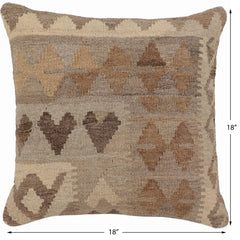 handmade Traditional Pillow Beige Gray Hand-Woven SQUARE 100% WOOL Hand woven turkish pillow2' x 2'