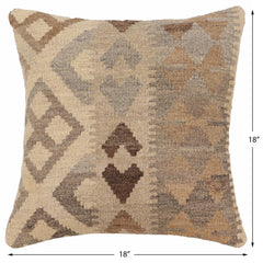 handmade Traditional Pillow Beige Gray Hand-Woven SQUARE 100% WOOL Hand woven turkish pillow2' x 2'