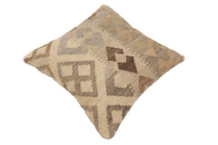 handmade Traditional Pillow Beige Gray Hand-Woven SQUARE 100% WOOL Hand woven turkish pillow2' x 2'