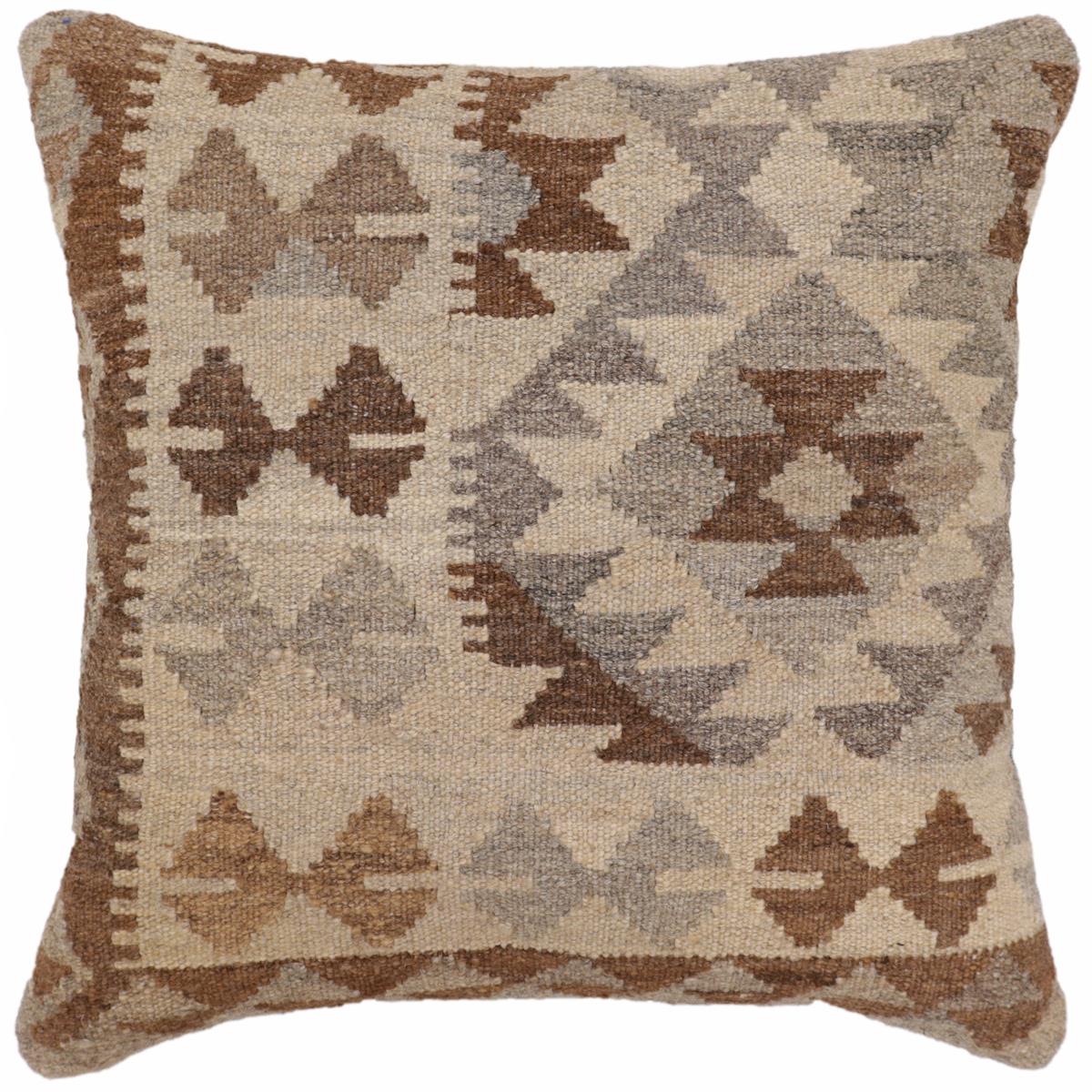 handmade Traditional Pillow Beige Gray Hand-Woven SQUARE 100% WOOL Hand woven turkish pillow2' x 2'