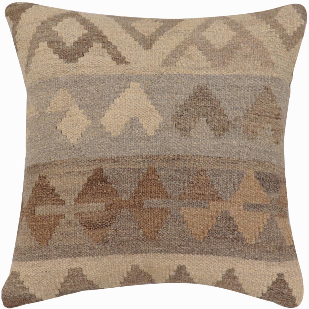 handmade Traditional Pillow Beige Gray Hand-Woven SQUARE 100% WOOL Hand woven turkish pillow2' x 2'