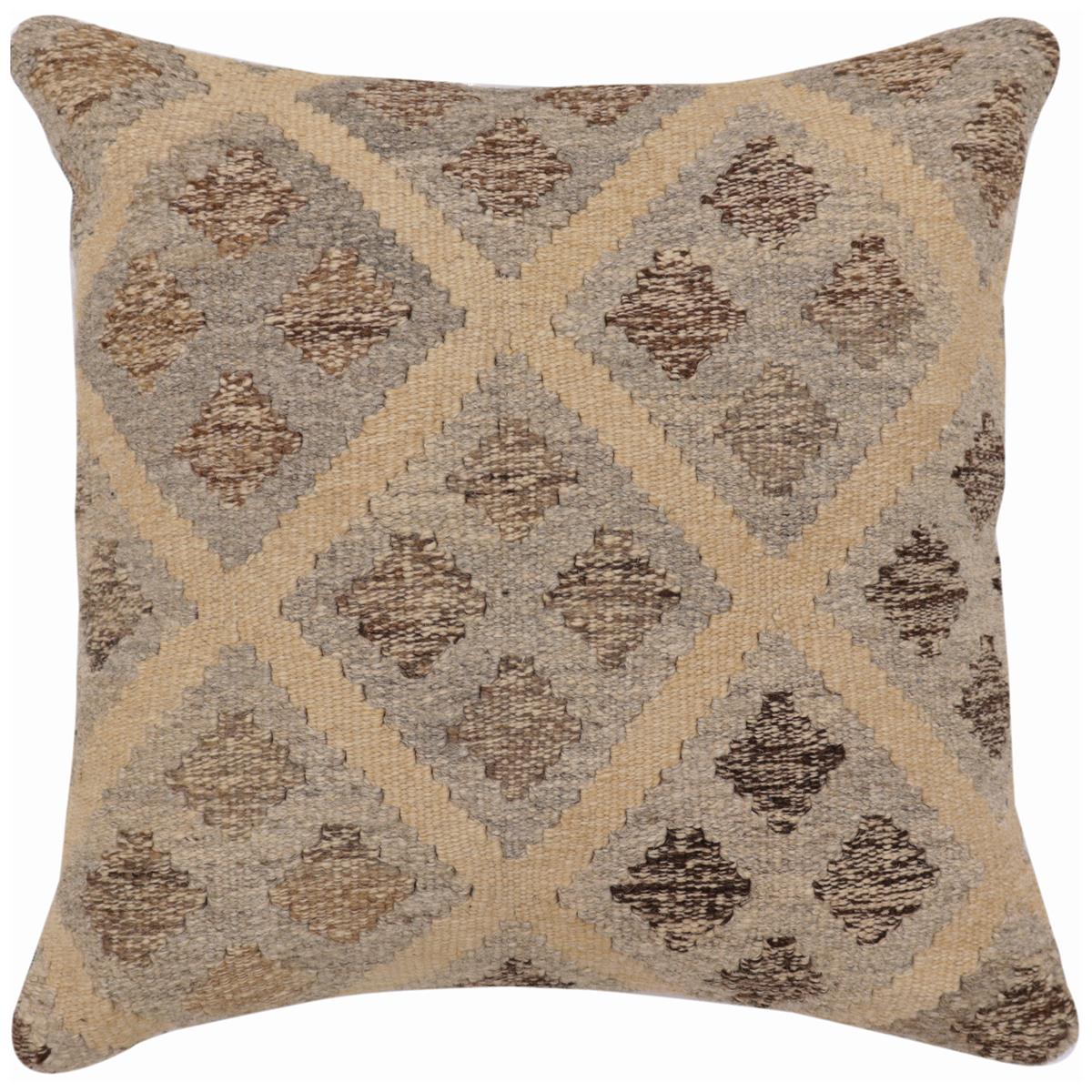 handmade Traditional Pillow Beige Gray Hand-Woven SQUARE 100% WOOL Hand woven turkish pillow2' x 2'