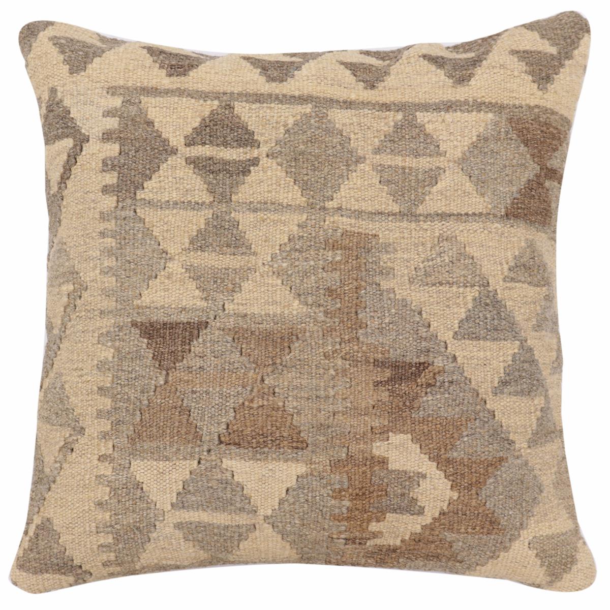 handmade Traditional Pillow Beige Gray Hand-Woven SQUARE 100% WOOL Hand woven turkish pillow2' x 2'