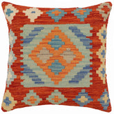 handmade Traditional Pillow Rust Blue Hand-Woven SQUARE 100% WOOL Hand woven turkish pillow2' x 2'