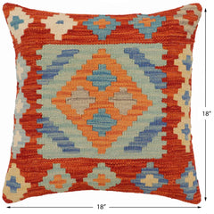 handmade Traditional Pillow Rust Blue Hand-Woven SQUARE 100% WOOL Hand woven turkish pillow2' x 2'