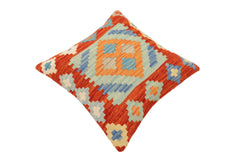 handmade Traditional Pillow Rust Blue Hand-Woven SQUARE 100% WOOL Hand woven turkish pillow2' x 2'