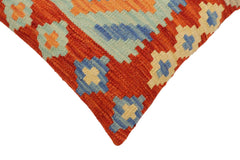 handmade Traditional Pillow Rust Blue Hand-Woven SQUARE 100% WOOL Hand woven turkish pillow2' x 2'