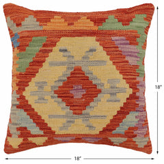handmade Traditional Pillow Rust Blue Hand-Woven SQUARE 100% WOOL Hand woven turkish pillow2' x 2'