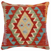 handmade Traditional Pillow Rust Blue Hand-Woven SQUARE 100% WOOL Hand woven turkish pillow2' x 2'