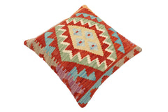 handmade Traditional Pillow Rust Blue Hand-Woven SQUARE 100% WOOL Hand woven turkish pillow2' x 2'