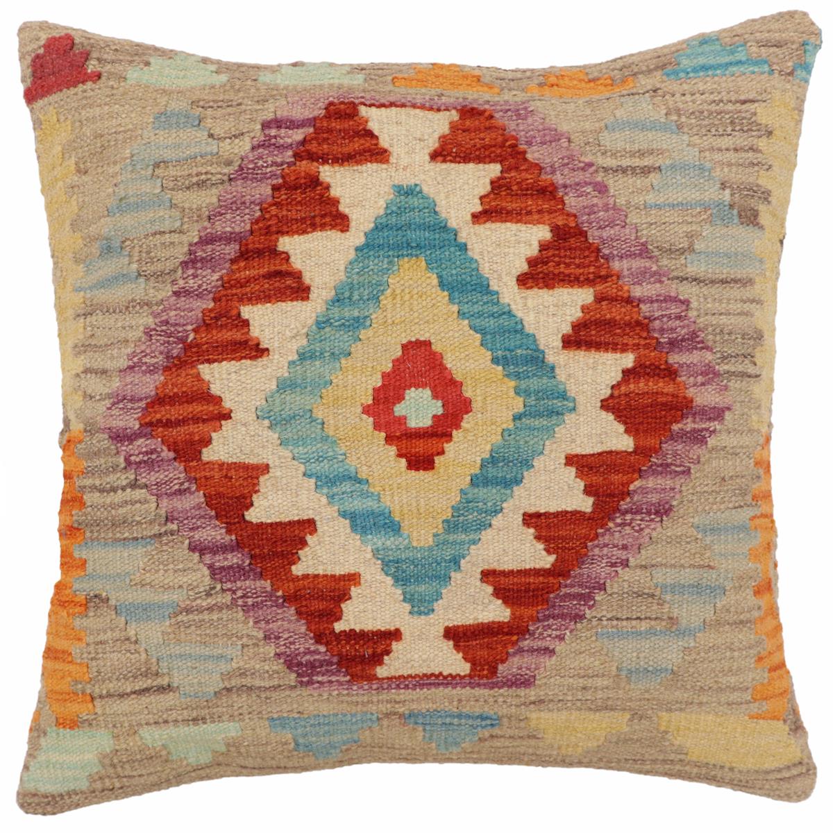 handmade Traditional Pillow Rust Blue Hand-Woven SQUARE 100% WOOL Hand woven turkish pillow2' x 2'