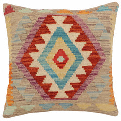 handmade Traditional Pillow Rust Blue Hand-Woven SQUARE 100% WOOL Hand woven turkish pillow2' x 2'