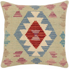 handmade Traditional Pillow Red Blue Hand-Woven SQUARE 100% WOOL Hand woven turkish pillow2' x 2'