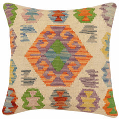 handmade Traditional Pillow Beige Rust Hand-Woven SQUARE 100% WOOL Hand woven turkish pillow2' x 2'