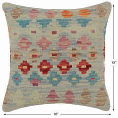 handmade Traditional Pillow Blue Red Hand-Woven SQUARE 100% WOOL Hand woven turkish pillow2' x 2'