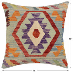 handmade Traditional Pillow Blue Red Hand-Woven SQUARE 100% WOOL Hand woven turkish pillow2' x 2'