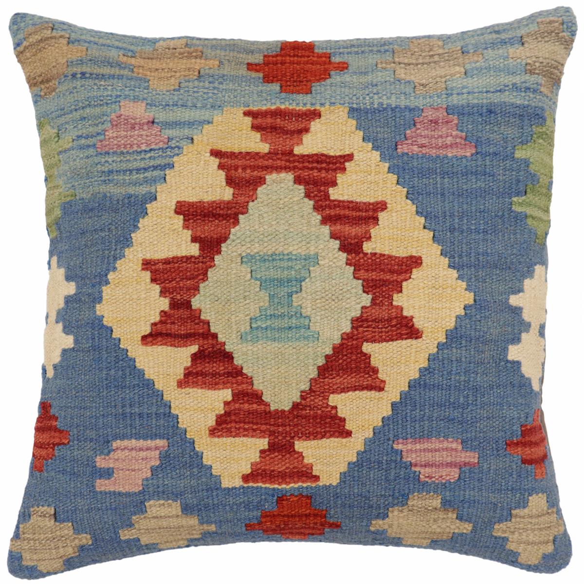 handmade Traditional Pillow Blue Red Hand-Woven SQUARE 100% WOOL Hand woven turkish pillow2' x 2'
