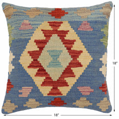 handmade Traditional Pillow Blue Red Hand-Woven SQUARE 100% WOOL Hand woven turkish pillow2' x 2'