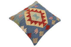 handmade Traditional Pillow Blue Red Hand-Woven SQUARE 100% WOOL Hand woven turkish pillow2' x 2'