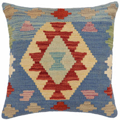 handmade Traditional Pillow Blue Red Hand-Woven SQUARE 100% WOOL Hand woven turkish pillow2' x 2'