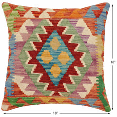 handmade Traditional Pillow Rust Blue Hand-Woven SQUARE 100% WOOL Hand woven turkish pillow2' x 2'