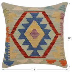 handmade Traditional Pillow Blue Rust Hand-Woven SQUARE 100% WOOL Hand woven turkish pillow2' x 2'