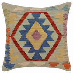 handmade Traditional Pillow Blue Rust Hand-Woven SQUARE 100% WOOL Hand woven turkish pillow2' x 2'