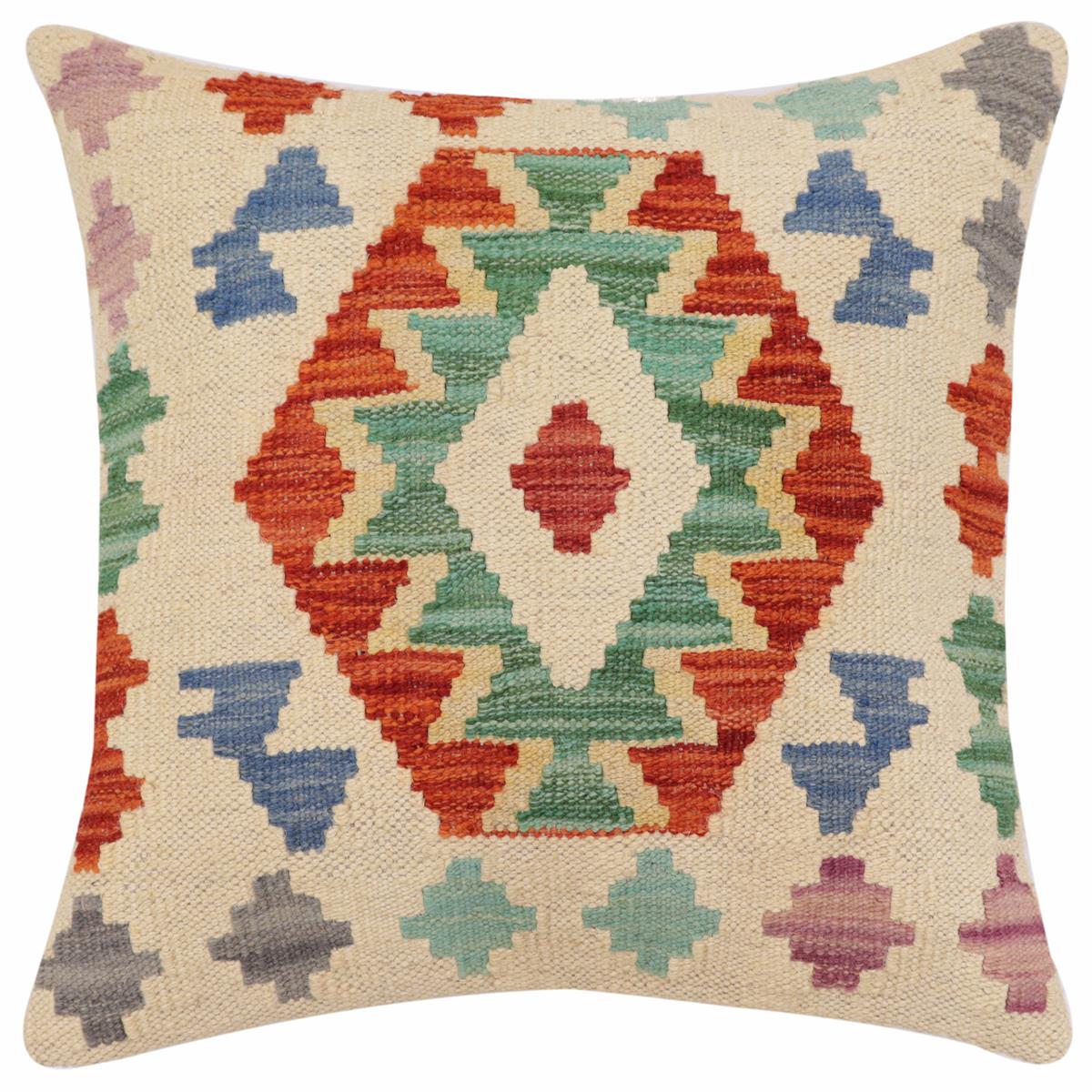 handmade Traditional Pillow Beige Rust Hand-Woven SQUARE 100% WOOL Hand woven turkish pillow2' x 2'