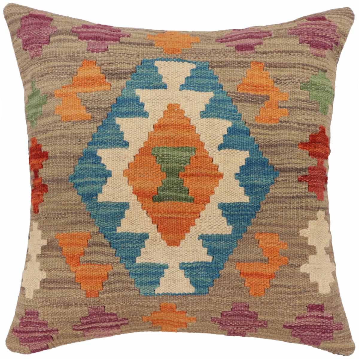 handmade Traditional Pillow Blue Rust Hand-Woven SQUARE 100% WOOL Hand woven turkish pillow2' x 2'