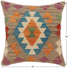 handmade Traditional Pillow Blue Rust Hand-Woven SQUARE 100% WOOL Hand woven turkish pillow2' x 2'
