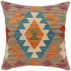 handmade Traditional Pillow Blue Rust Hand-Woven SQUARE 100% WOOL Hand woven turkish pillow2' x 2'