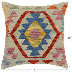 handmade Traditional Pillow Blue Rust Hand-Woven SQUARE 100% WOOL Hand woven turkish pillow2' x 2'