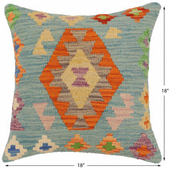 handmade Traditional Pillow Blue Rust Hand-Woven SQUARE 100% WOOL Hand woven turkish pillow2' x 2'