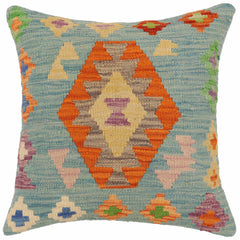 handmade Traditional Pillow Blue Rust Hand-Woven SQUARE 100% WOOL Hand woven turkish pillow2' x 2'