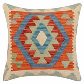 handmade Traditional Pillow Rust Blue Hand-Woven SQUARE 100% WOOL Hand woven turkish pillow2' x 2'